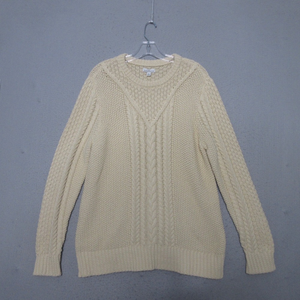 LL Bean Signature Sweater Women Beige Fisherman Cable Knit Cotton Classic NWT
